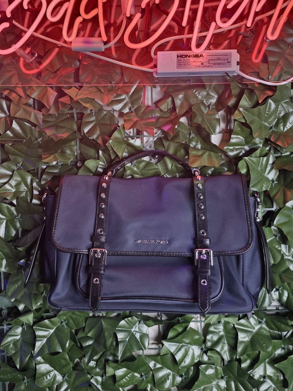 Michael Kors Navy Blue W/ Black trim Satchel with Silver Hardware